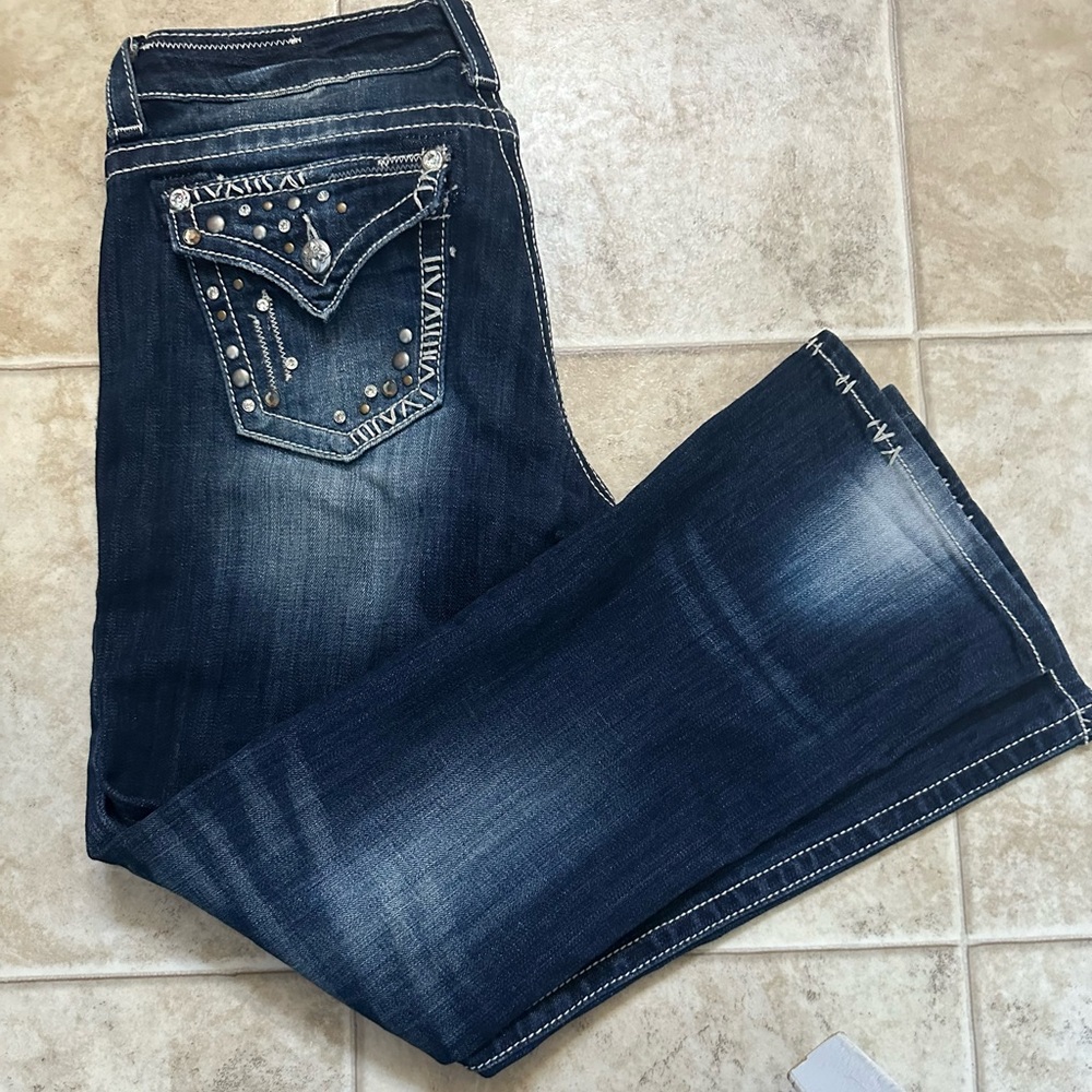 Dark Wash Embellished Women's Jeans - Picture 1 of 5